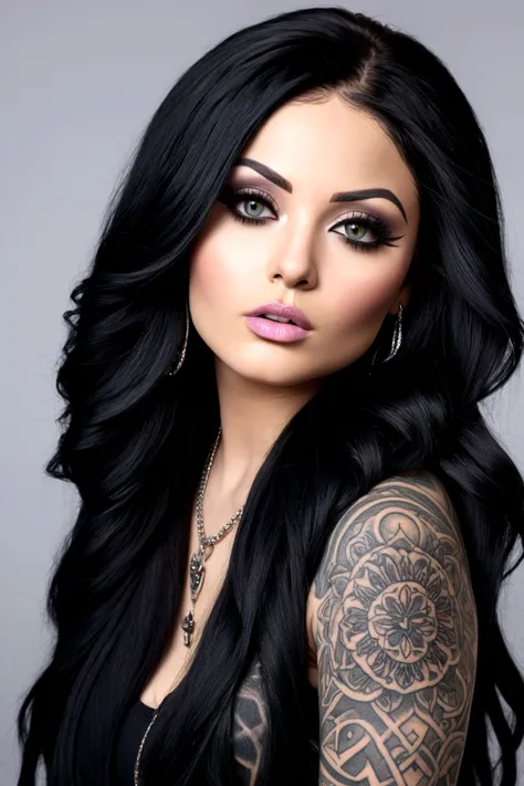 Create a hyper detailed photograph of a tattooed young sexy snow tha product  - SeaArt AI