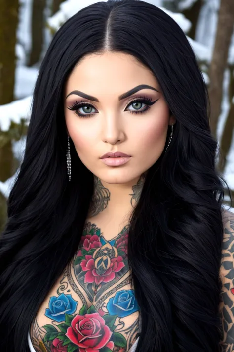 Create a hyper detailed photograph of a tattooed young sexy snow tha product  - SeaArt AI