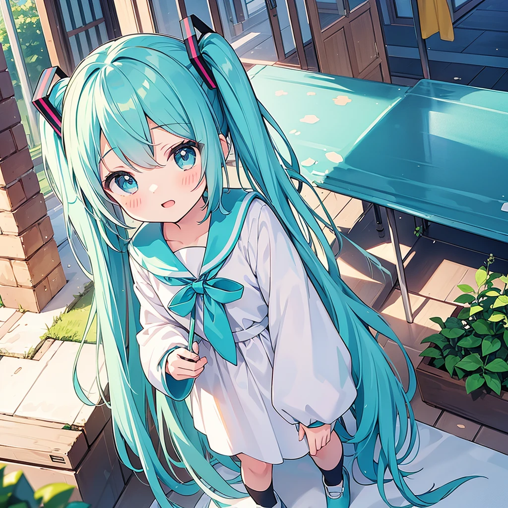 Hatsune Miku,1girl,,nursery uniform smock,