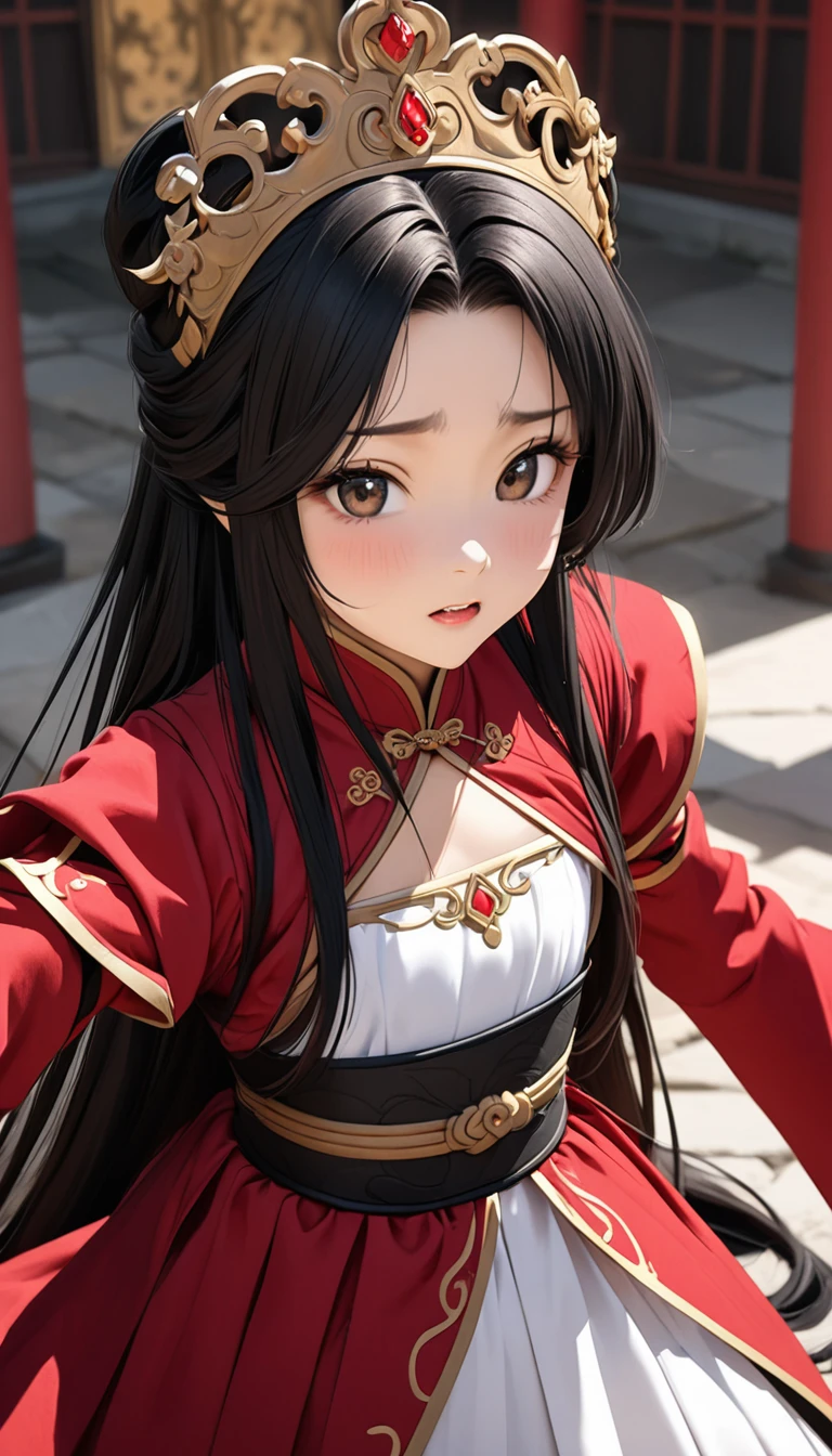 8k Tragic historical drama in live-action style: Beautiful palace secrets　Beautiful 10 year old Chinese Kung Fu princess with long black hair gets fucked by demon king　She&#39;s a slutty makeup　Gorgeous embroidery, Ultra glossy, She is wearing a shiny red long sleeve floral military kung fu suit.....　　She cries loudly and is made to lie on a floral futon and has a penis inserted into her　She spreads her legs wide