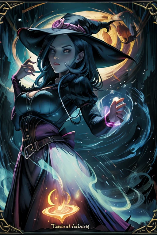 Trading card of [Witch Brewing Potion], [Arte Digital], [Estilo Cartunesco], [Morgana CartoonArt], [Artistation], [Cartoonish resolution], [Vivid and charming colors], [Fun lighting], [Lente wide-angle para abranger a cena]