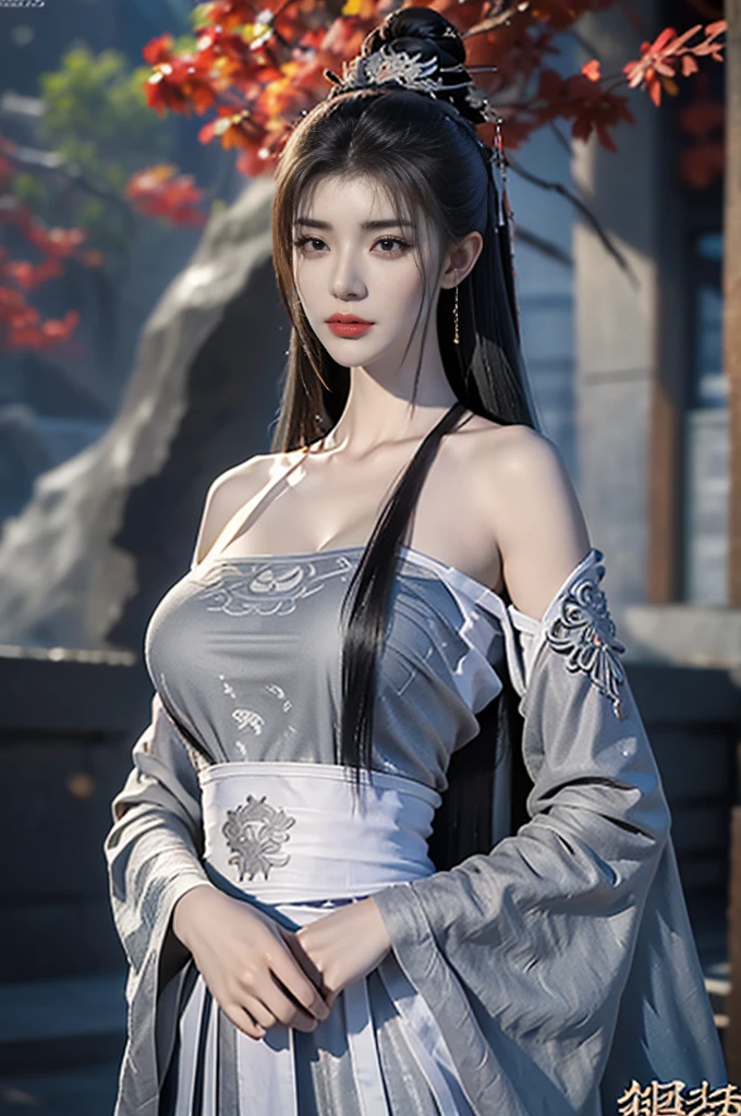 masterpiece,Game Art,Best image quality,Highest Resolution,8K,(Portraiture),Unreal Engine 5 rendering,(Digital photography),((Portraiture Feature:1.5)),
20-year-old girl,Short Hair Details,Long Bangs,(The red eye makeup is very careful),(of long gray hair:1.4),(big, Ample breasts),Elegant and noble,Brave and attractive,
(Futuristic armor combines features of ancient Chinese armor,Hollow Design,Power Armor,Mystical oriental runes,Delicate dress patterns,Magical inspiration),Future Warrior,cyberpunk figures,war background,
Cinema Lighting，Ray Tracing，Game CG，((3D Unreal Engine))，OC Rendering Reflective Pattern