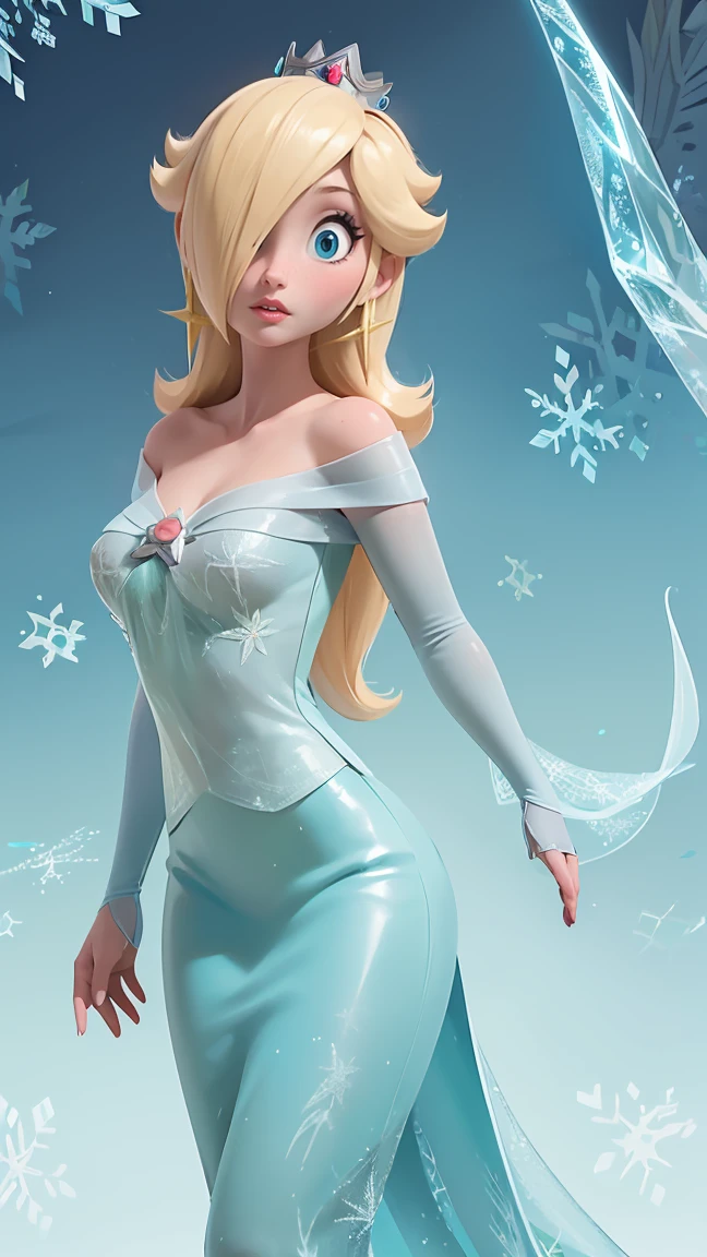 (best quality). (ultra detaild). (1girl), Looking at Viewer. (detailed backgrounds). beautiful detailed eyes. delicate beautiful face. (high saturation), breasts big, droopy breasts, (((sexy Elsa outfit))),