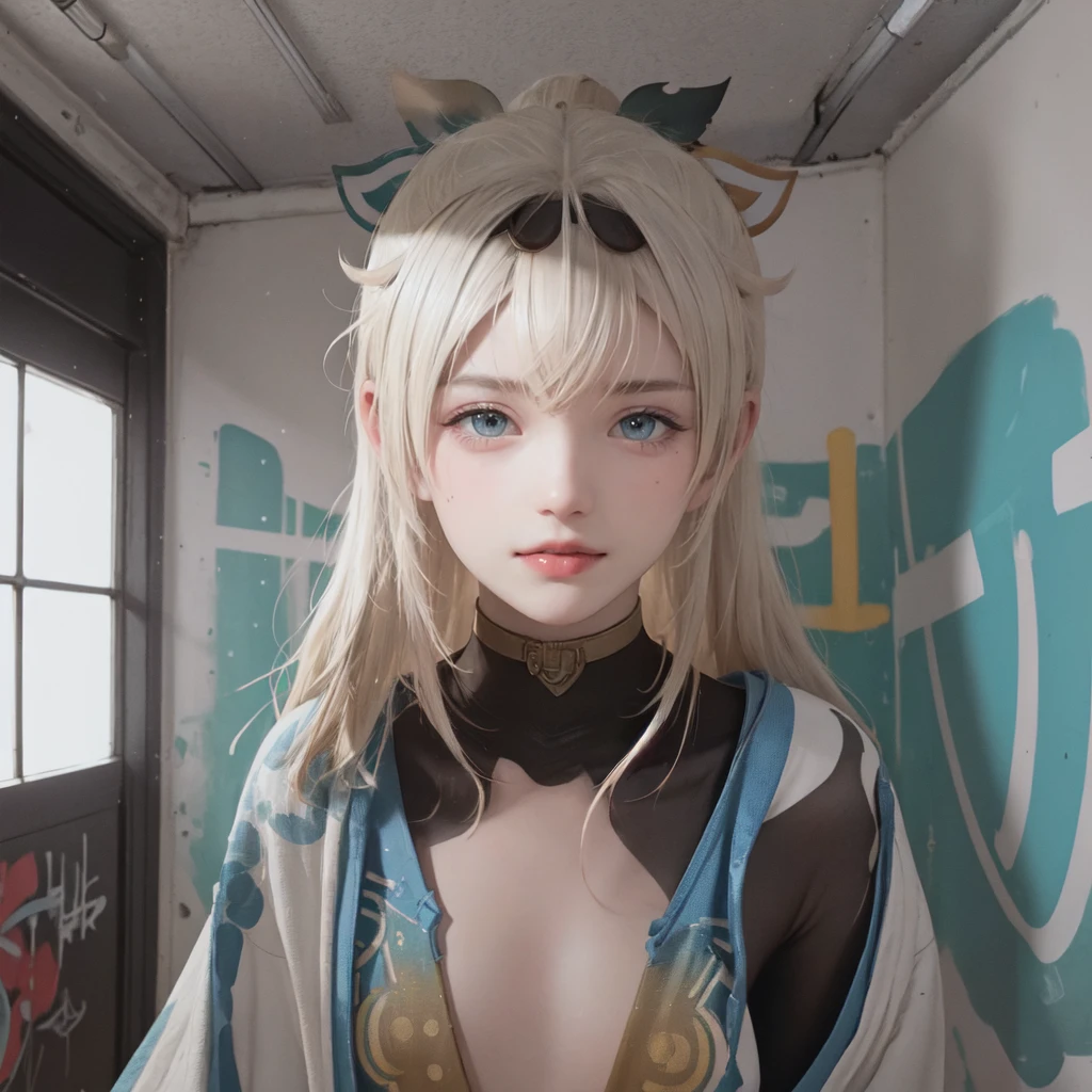 (最好的质量), 杰作, Extremely detailed CG8K 绘画, 高色彩, Extremely 高色彩 saturation, 所有颜色都加深了, 绘画, 涂鸦艺术, 中心构图, 极其细致的光影, 涂鸦墙, 墙壁漆成鲜艳的颜色, 1 个女孩涂鸦 1 个女孩看着墙壁, 脸部和眼睛非常细致, 中等长度的头发, 运动服, 彩云