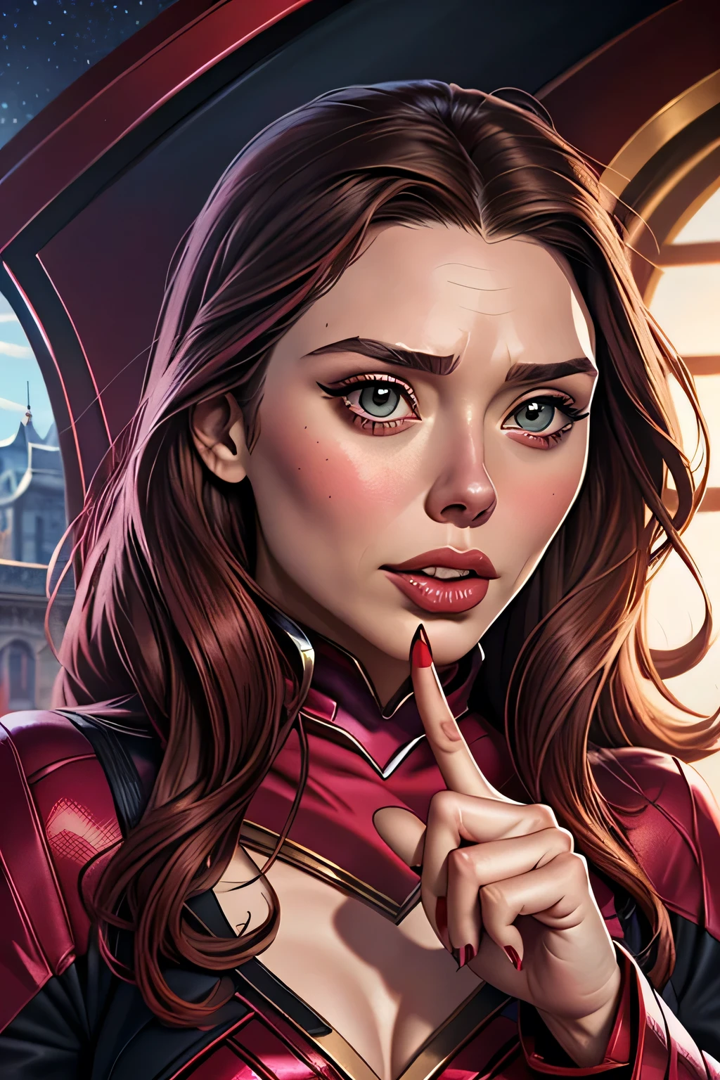 ((Highest quality)), ((masterpiece)), (Familiar), ((Elizabeth Olsen)), ((Scarlet Witch)), Perfect Face、detailed、(Accurate hand and finger depiction)、(Accurate lip drawing)、(Accurate tongue depiction)、 Scarlet witch woman、Beautiful nails、Black nail polish、 (I&#39;m crawling on my stomach:1.5)、Browsing Caution, Vaginal intercourse, Woman standing on top, Real Vagina, Anal Sex, Real Anal, (Crying face:1.4)、Half an eye、blush、Open your mouth、(sweating:1.1)、Voluptuous body、Large Breasts、Tight waist、Big Ass、Fascinating、glamorous、Cinematic, (Complex:1.4), Low contrast、Side lighting, Best Shadow, (View from the front)、(In the deep dark forest)、(Autumn leaves on tree々Surrounded by)、(The ground is covered with leaves and tree roots..)、(vapor:1.3)、Browsing Caution, penis、(With projectile:1.4), (Excessive ejaculation:1.5)、((2penis:1.2)), (2. The penis grows out of the ground.1.3)