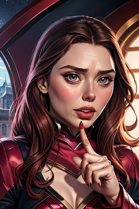 ((Highest quality)), ((masterpiece)), (Familiar), ((Elizabeth Olsen)), ((Scarlet Witch)), Perfect Face、detailed、(Accurate hand a...