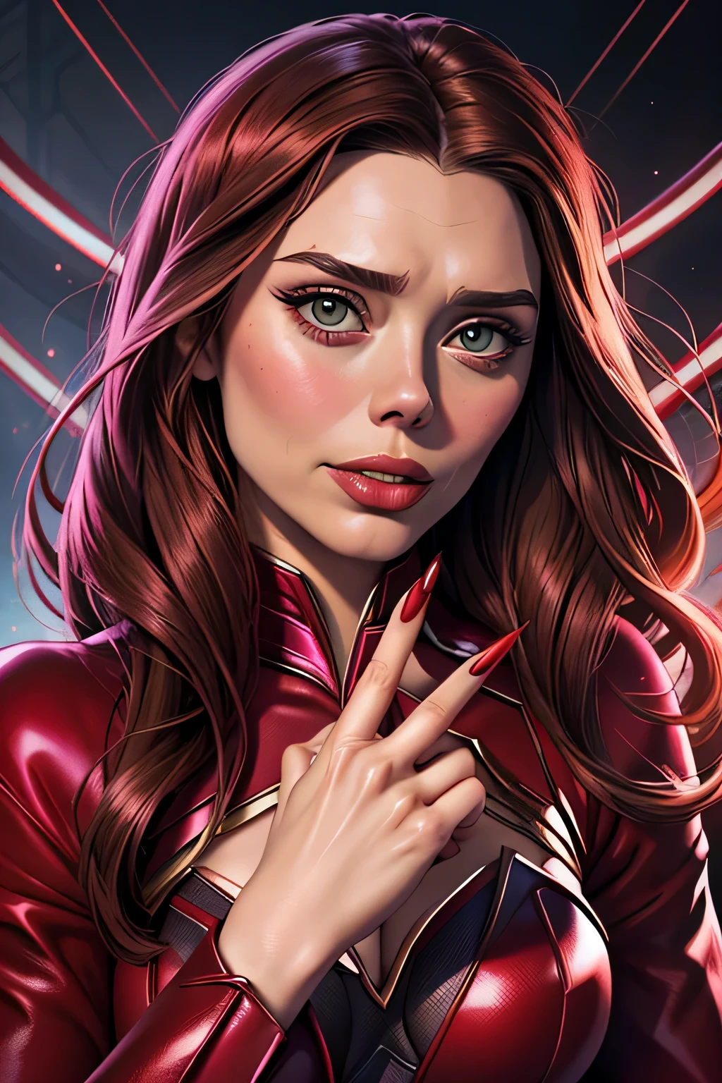 ((Highest quality)), ((masterpiece)), (Familiar), ((Elizabeth Olsen)), ((Scarlet Witch)), Perfect Face、detailed、(Accurate hand and finger depiction)、(Accurate lip drawing)、(Accurate tongue depiction)、 Scarlet witch woman、Beautiful nails、Black nail polish、 (I&#39;m crawling on my stomach:1.5)、Browsing Caution, Vaginal intercourse, Woman standing on top, Real Vagina, Anal Sex, Real Anal, (Crying face:1.4)、Half an eye、blush、Open your mouth、(sweating:1.1)、Voluptuous body、Large Breasts、Tight waist、Big Ass、Fascinating、glamorous、Cinematic, (Complex:1.4), Low contrast、Side lighting, Best Shadow, (View from the front)、(In the deep dark forest)、(Autumn leaves on tree々Surrounded by)、(The ground is covered with leaves and tree roots..)、(vapor:1.3)、Browsing Caution, penis、(With projectile:1.4), (Excessive ejaculation:1.5)、((2penis:1.2)), (2. The penis grows out of the ground.1.3)