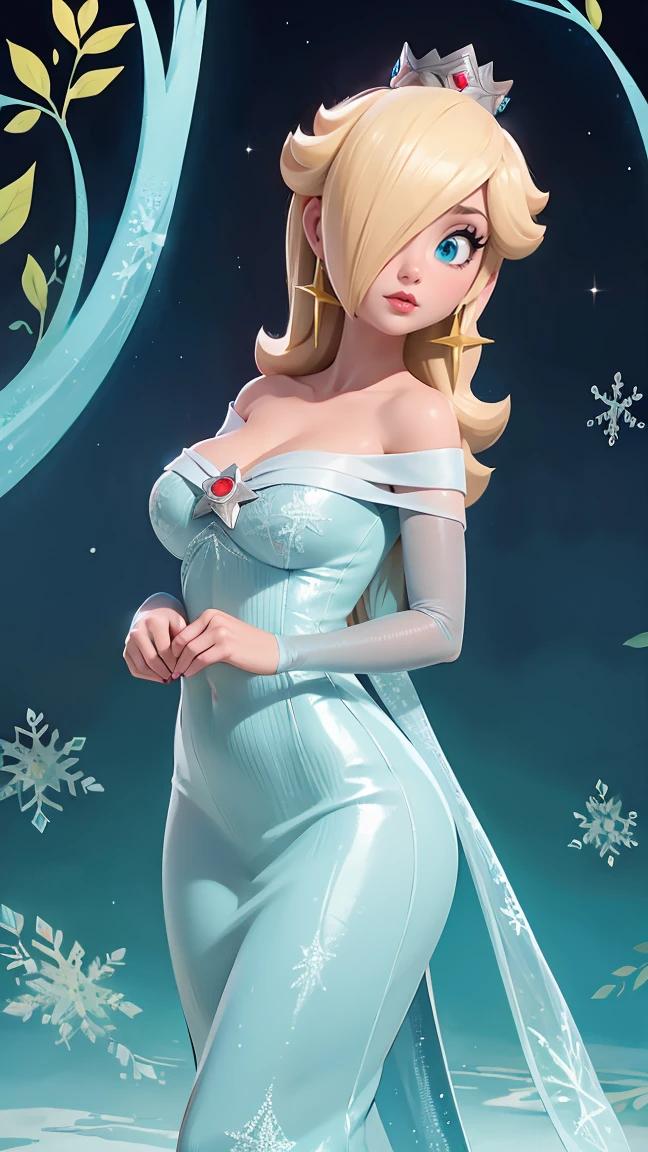 (best quality). (ultra detaild). (1girl), Looking at Viewer. (detailed backgrounds). beautiful detailed eyes. delicate beautiful face. (high saturation), breasts big, droopy breasts, (((sexy Elsa outfit))), huge boob