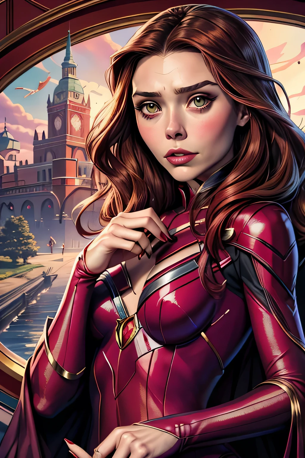 ((Highest quality)), ((masterpiece)), (family friendly), ((Elizabeth Olsen)), ((Scarlet Witch)), Perfect Face、Accurate、(Accurate hand and finger depiction)、(Accurate lip drawing)、(Accurate tongue depiction)、 Scarlet witch woman、Beautiful nails、Black nail polish、 (I&#39;m crawling on my stomach:1.5)、Browsing Caution, Vaginal intercourse, Woman standing on top, real vagina, anal sex, Real Anal, (Crying face:1.4)、close your eyes、blush、Open your mouth、(sweating:1.1)、Plump body、Big Breasts、Narrow waist、BIG ASS、glamorous、glamorous、cinematic, (complex:1.4), Low contrast、Side lighting, Best Shadow, (View from the front)、(In the deep dark forest)、(Autumn leaves on tree々Surrounded by)、(The ground is covered with leaves and tree roots..)、(vapour:1.3)、Browsing Caution, penis、(With projectile:1.4), (Excessive ejaculation:1.5)、((2penis:1.2)), (2penis grows out of the ground.1.3)