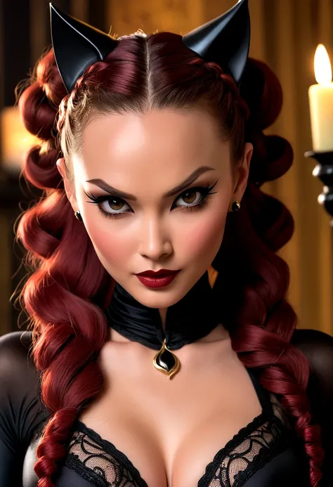 Tori Black asian catwoman, ringlets wavy five feet long black hair - SeaArt  AI