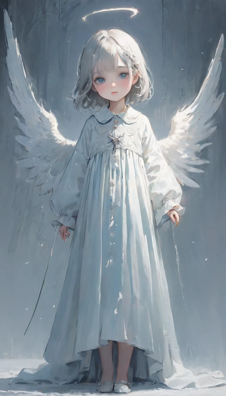 (masterpiece), (High resolution), (Very delicate), (masterpiece: 1.2, Highest quality),Perfect Anatomy、silver, An angel standing in a pure white world、The Girl Who Leads to Heaven、Cute face、Expressionless、 scribble, Doll-like face, Manga Style, rough sketch, Manga Styleイラスト, Japanese painting, whole body,(snap shot), Flat Illustration, Creepy Appearance, Unique atmosphere、