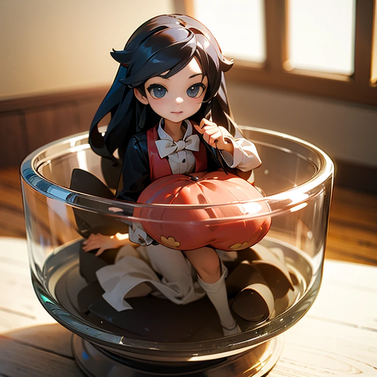 3D-objection of a very 귀여운 girl figure in a jar, 걸작((~ 해야 하다)), 손바닥 크기, 귀여운, 얼굴이 촘촘하다((~ 해야 하다)), 작은 미니어처