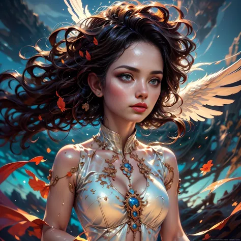 (full body image: 1.7), a very beautiful young angel, floating in a breathtakingly beautiful morning sky, detailed cinematic lig...