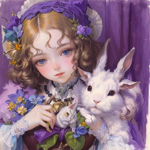 painting of a girl with a cat and flowers in her hair, jinyoung shin art, wlop and sakimichan, by Ni Duan, by Yang J, by Chen Lin, by Yamagata Hiro, bunny girl, by Ni Tian, by Ye Xin, guweiz, by Kinuko Y. Craft