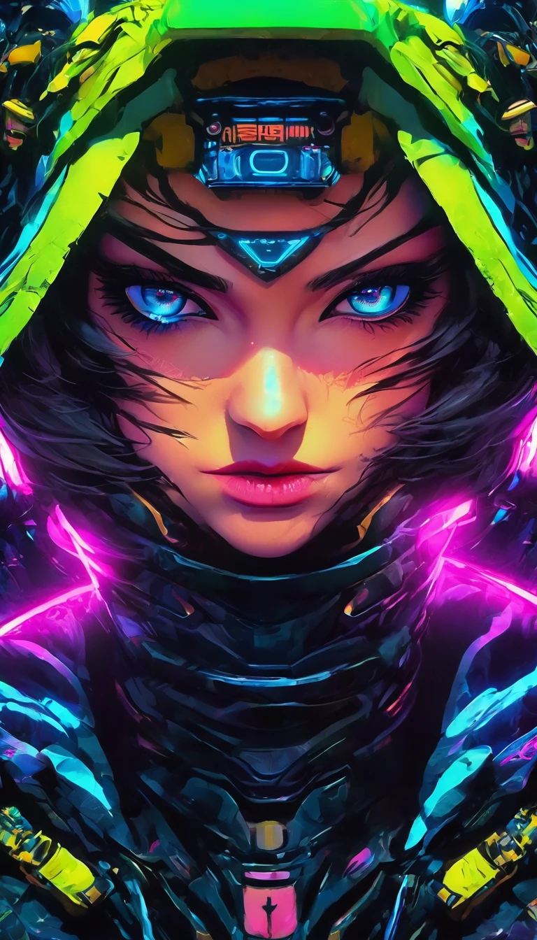 plano general, cuerpo entero, A female ninja with cybernetic clothing, digital illustration, highly detailed, poster, 1girl, beautiful detailed eyes, beautiful detailed lips, extremely detailed eyes and face, long eyelashes, intricate cyberpunk outfit, futuristic neon lighting, dramatic lighting, cinematic composition, sharp focus, vibrant colors, photorealistic, 8k, masterpiece, concept art style