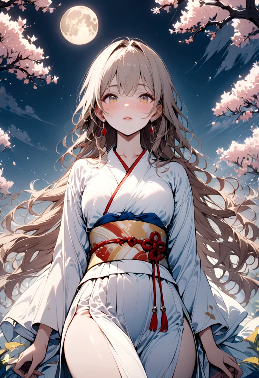 (masterpiece:1.2), best quality,PIXIV,  As the moon,
1girl, solo, long hair, moon, japanese clothes, kimono, 
