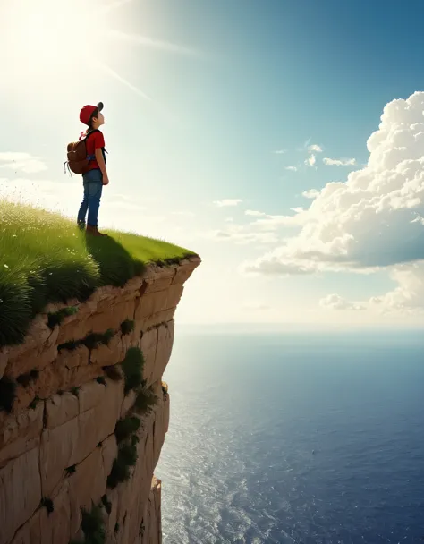 "I'd just be the catcher in the rye and all."

Image Prompt: Create a dreamlike scene of Holden standing on the edge of a cliff,...