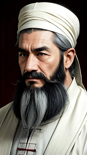 Oriental、Old man in plain white ancient Chinese costume、Ancient Chinese hairstyle old man、Highest quality、masterpiece、Ultra-high resolution、(Realistic:1.4)、Game Poster、Crisp and beautiful image quality、Gray Hair、white and long beard,,、Embroidered cloth wrapped around a topknot、