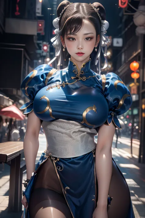 《Street Fight II》Chun-Li,Perfect Chun-Li Costume,Blue Chinese Dress with Gold Lines,burnhead,Good cover,Fighting Stance,masterpi...