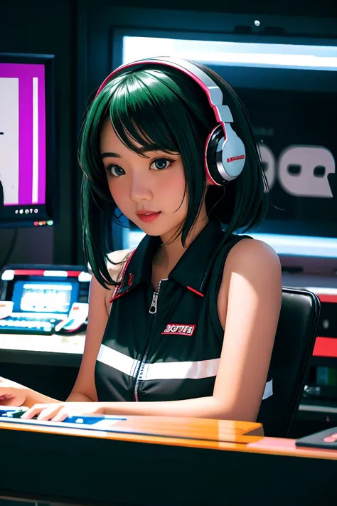 アニメ, djing girls, dj, dj girl, headphones, Rave, (highest image quality),​masterpiece,best quality,extremely detailled CG wallpa...