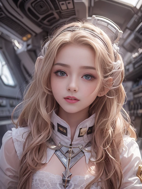 傑作, 最高品質, 非常に精細なCG Unity 8K壁紙,((とても美しい８歳のスイス人少女, 全身)), ((宇宙船内の寝室)), エレガントなロングウェーブブロンドヘア, ((小さい胸, ピンクの乳首, 自ら光る肌)), ((露出度の高い白地に黒の軍服, 幾何学的なサークレット)), ((長く尖った耳)), ((仰向けに寝る, 足を広げて, 性器が見える)), (汗をかいて濡れた白い肌), (赤面), , (魅惑的な笑顔), (完璧に左右対称で可愛い顔), 詳細な目, キーアート, 複雑なディテールリアリズムHDR, フォトリアリズム, ハイパーリアリズム, 超リアル, ドラマチックな光, 強い影, 素晴らしい景色, 書かれた境界の深さ