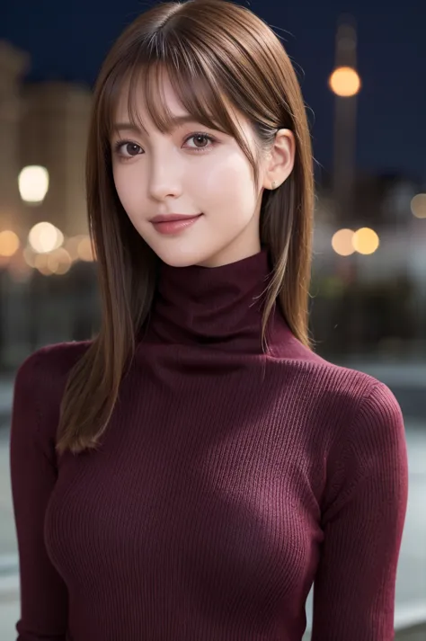 30 year old beauty, (burgundy turtleneck sweater:1.4), RAW Photos, Highest quality, Realistic, Very delicate and beautiful, Very...