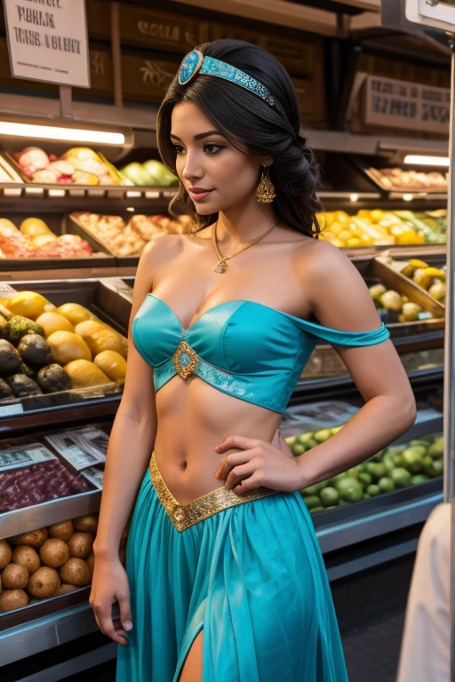 princess jasmine from Disney  , standing at the market