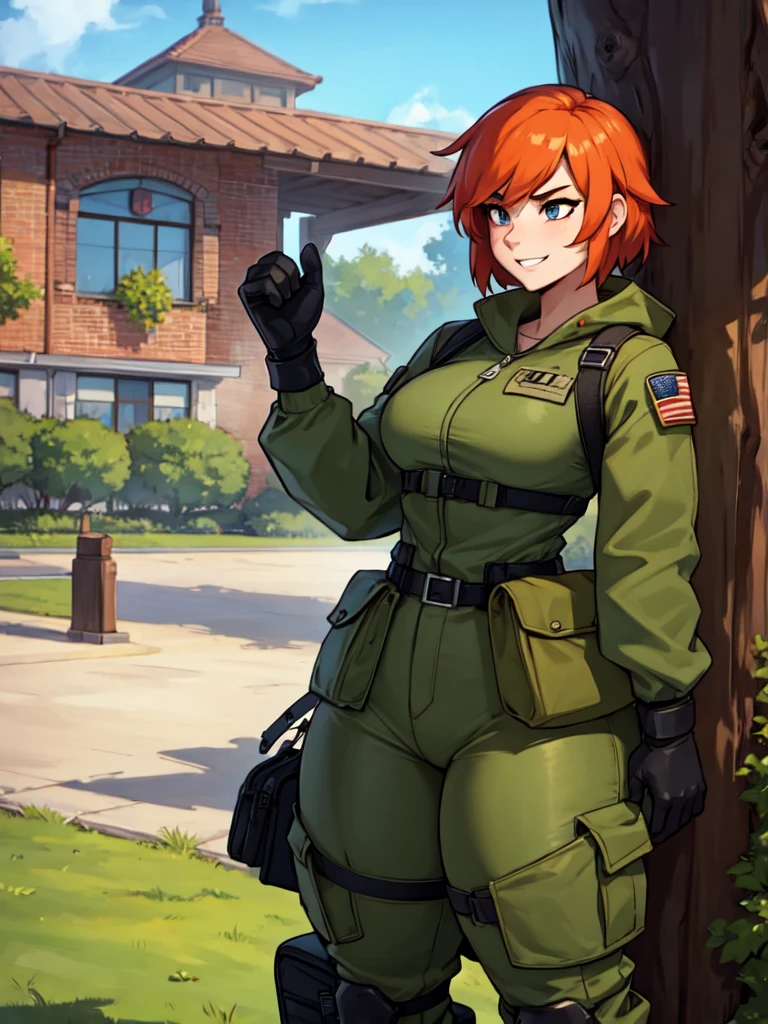 young woman, camouflage jacket, tactical gloves, camouflage, Pants, army boots, furry,
