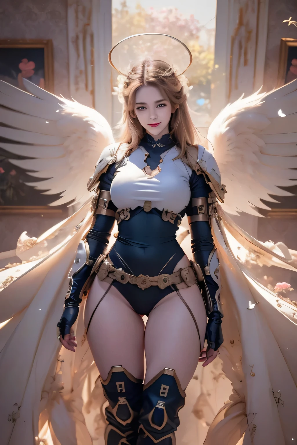 (Best Quality,4K,8K,hight resolution,mastepiece:1.2),Ultra-detailed,Realistic,Extremely detailed, Colorful tones, Soft lighting smile,((Angel)),from the thighs up