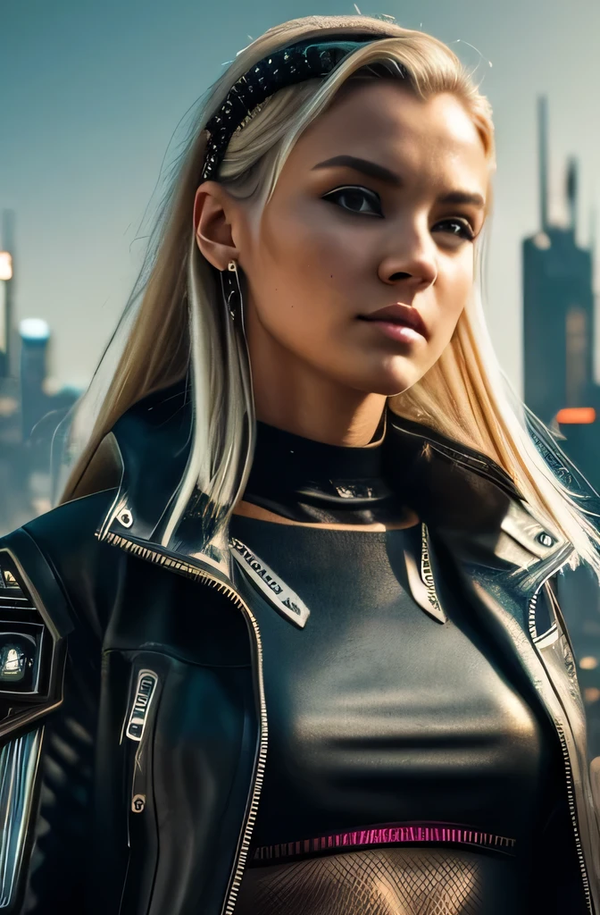 ( The best quality, 16k, ultra detailed, sharpness) a blonde woman , with low-cut cyberpunk style clothing, model shoot style, (extremely detailed 8k CG wallpaper unit), photo of the most beautiful art in the world, majestic professional (photography by Steve McCurry), 8k hd, DSLR, soft lighting, high quality, film grain, Fujifilm XT3 sharp focus, f 5.6, high detail, sharp focus, dramatic, (wearing cyberpunk clothing), (looking at the viewer:1.2), (natural light), (seductive)