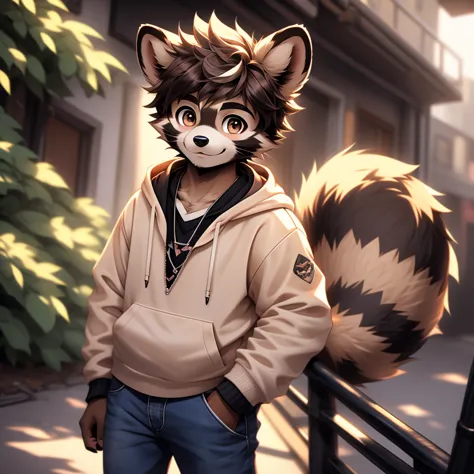 A common raccoon, furry, furry boy, 15 years old, common raccoon 17 years old, teenage furry shota, with brown eyes, brown eyes,...