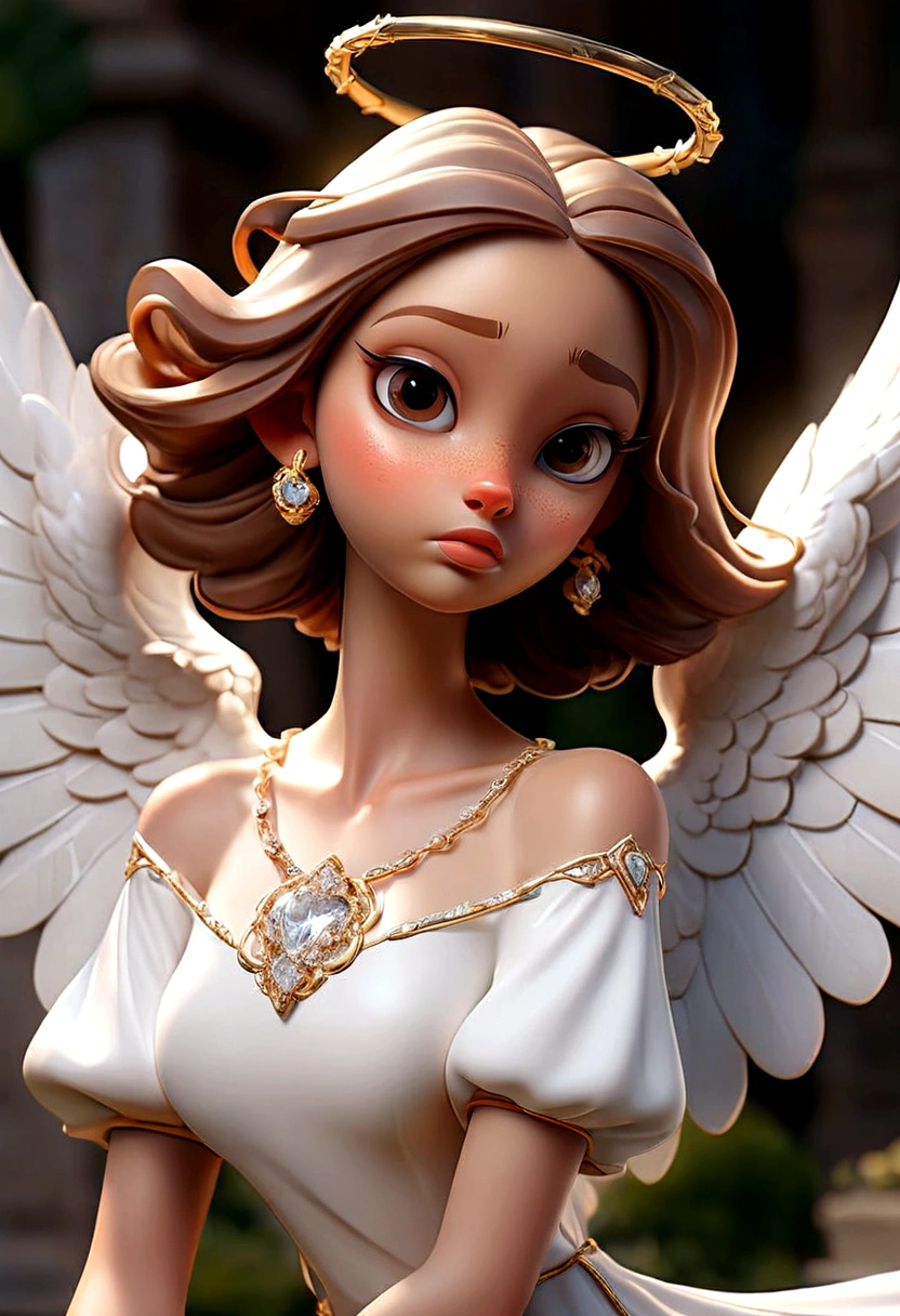 beautiful Angel, Wearing a gorgeous dress that covers the whole body, luxurly gawn,Floating in the air, angel wings, (angel ring:1.3), outdoor, detailed face, detailed eyes, detailed lips, detailed nose, detailed foot, full body shot, giga_busty