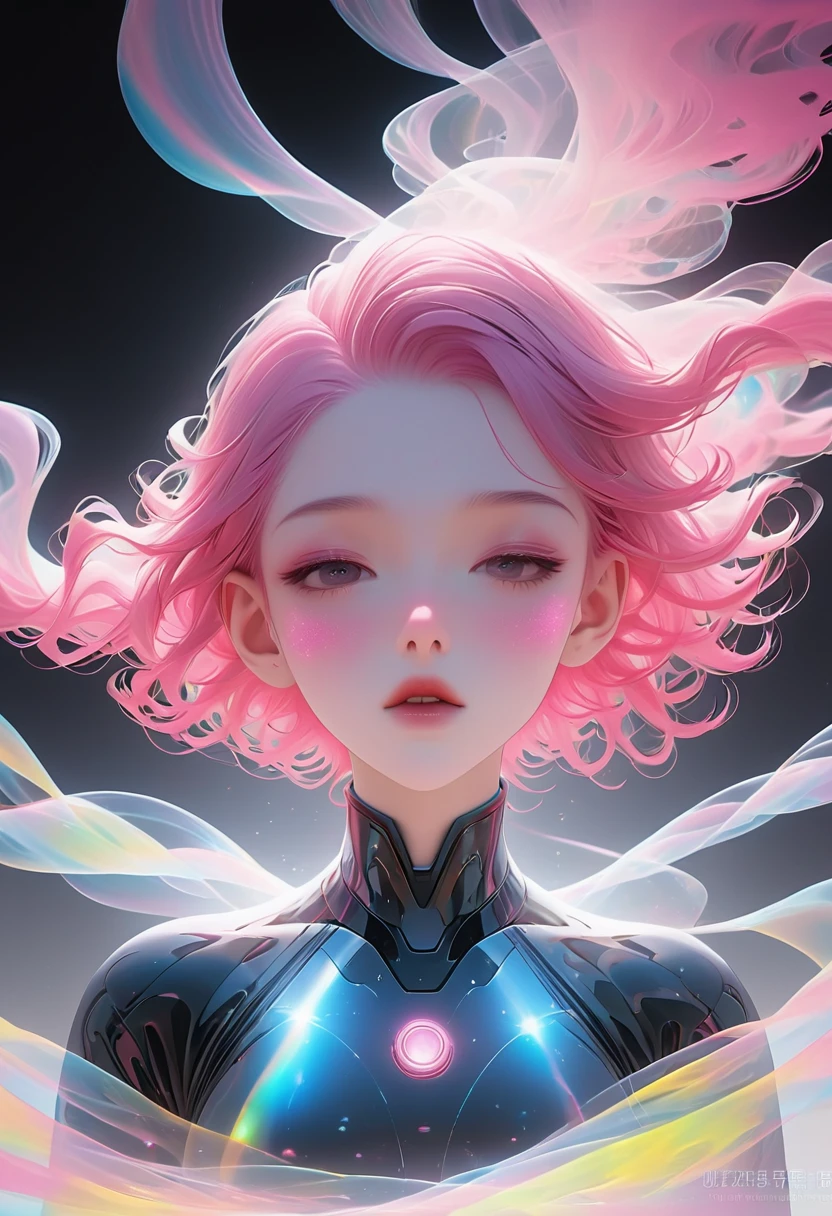 Cyberpunk, Pink Hair, Futurism, Surreal, Ultra wide angle, Wide-angle lens, look up, Dynamic Movement, Expressive, Full of energy, The Sacred Edge, Laser holographic images
