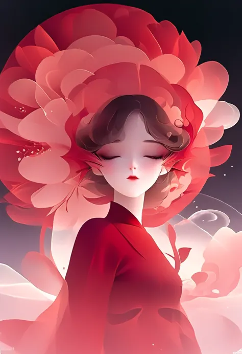 (masterpiece, best quality:1.2), 1 girl, solitary,Pretty Face，Red Fatism Art Nouveau，Illustration style，Black and red，Flowers