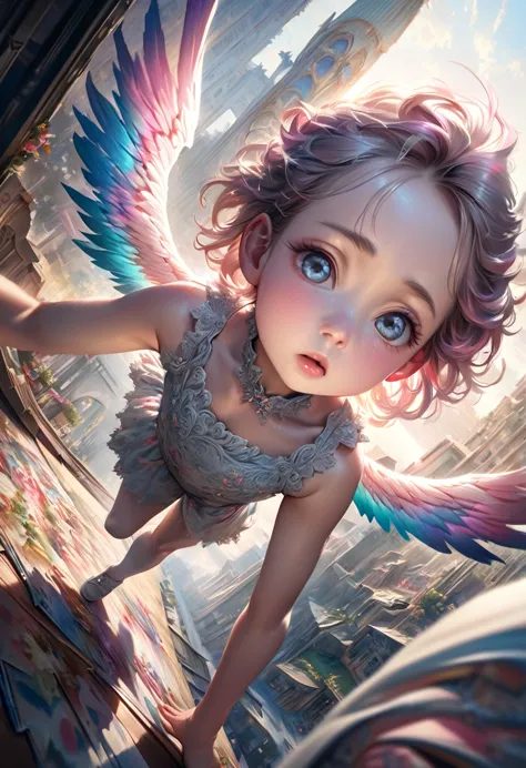 detailed beautiful cute angle,flying angel,intricate beautiful detailed angel,pastel colored painting,emphasis on angels, high q...
