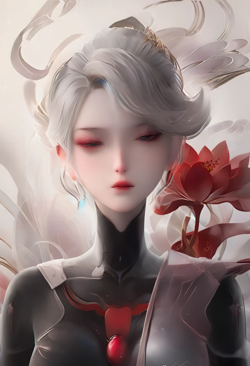 (masterpiece, best quality:1.2), 1 girl, solitary,Pretty Face，Red Fatism Art Nouveau，Illustration style，Black and red，Flowers


