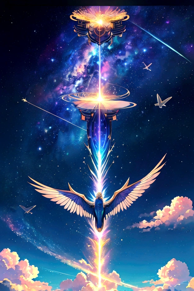 plane、虹色に光り輝くplane、虹色の空を飛ぶplane，colorful，beauttiful stars，wonderful景色，Utopia，An atmosphere full of dreams and hope，masterpiece．16K, Ultra-high resolution, Ultra-high resolution, to be born,wonderful ,future、Iridescent、The world 30 years from now。