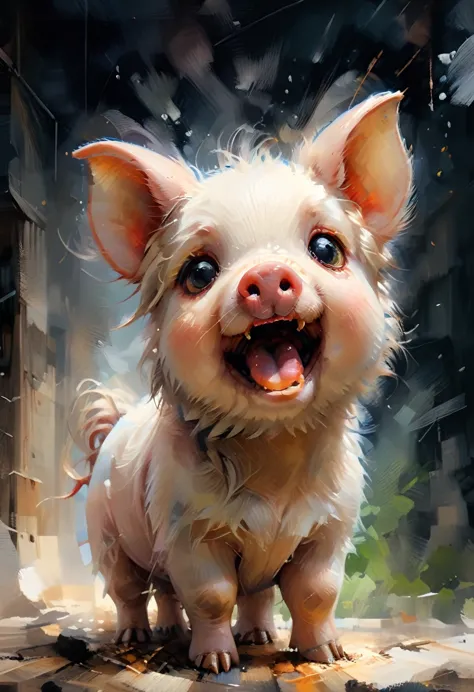 a painting of an masterpiece, highest quality illustration, high resolution 16k, ultra detailed, a baby pig with its mouth open,...