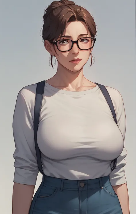 score_9, score_8_up, score_7_up, brown hair，glasses， a mature woman，anime style，perfect figure