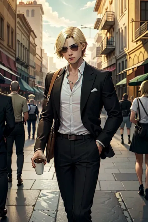 ((ultra detailed, masterpiece, best quality)),
re4leon, 1boy, solo, blonde hair, within a bustling city square, business-casual ...