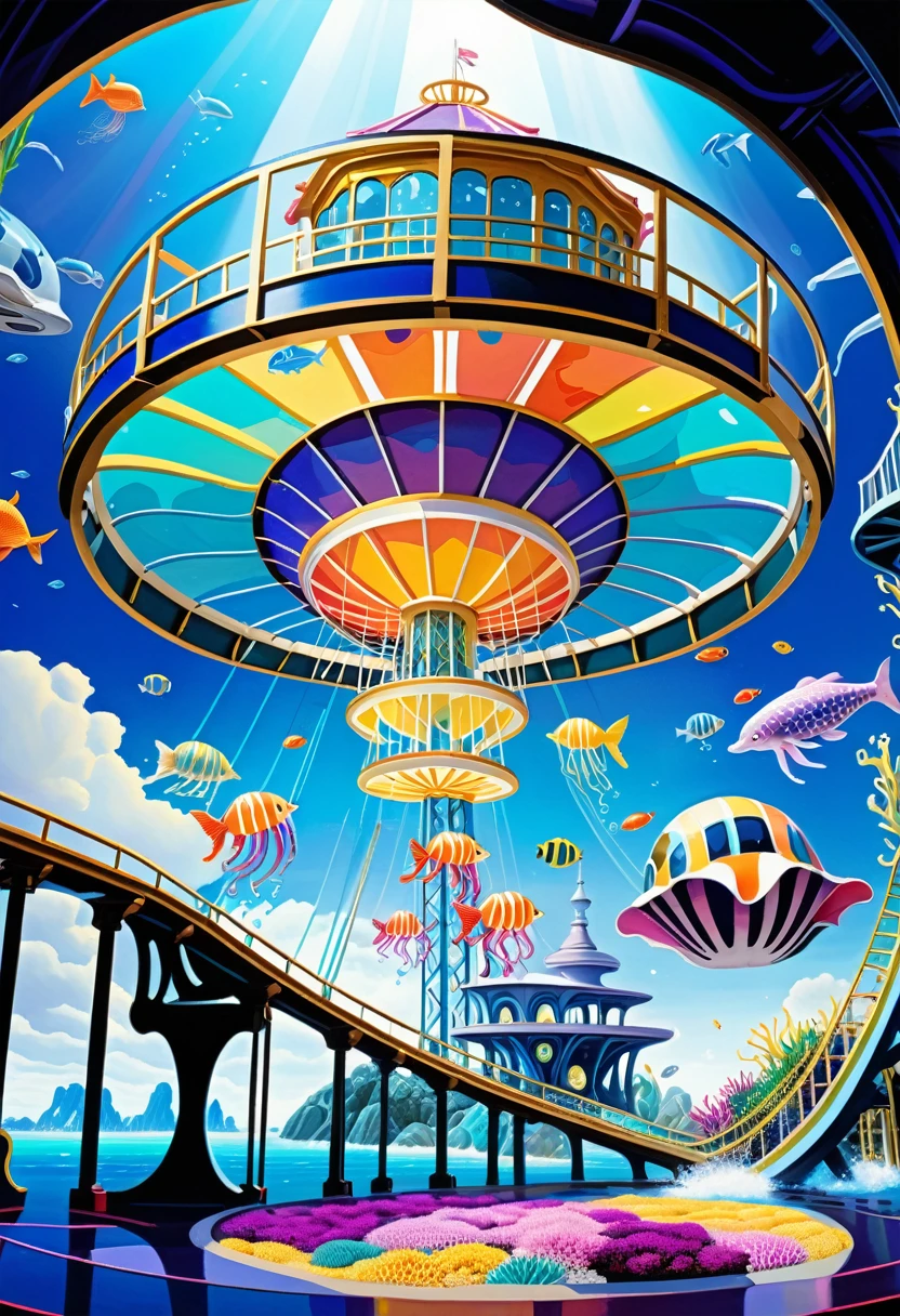 ((32k UHD, High Detail, 16k HDR Art)) Very detailed gouache painting, (((Deep Sea Futurism_theme_A park integrated with an aquarium，With extremely detailed gouache painting:1.4))), (((Futuristic intricate details_Underwater futurism_Science Fiction_Drum_Roller coaster and Ferris wheel_wheel:1.4))), (((Watch breathtaking pop performances_Colorful Jellyfish Street_Light:1.3))), 其奇妙的Light彩被惊人的细节捕捉到.、Brought to life with unparalleled skill and craftsmanship。. Intricate details and textures in silver and gold metallics, Cute expression, (((真正的最high quality杰作:1.4))), Cool and cute, Admire the sculptures, 展示artist&#39;Skilled brushwork. artist&#39;Skilled brushwork was demonstrated, Intricate details, Complex brushstrokes, Crazy handwriting, Delicate brushstrokes, (((high quality、high transparency:1.3))), (((最high quality渲染:1.3))), (((Everything is clearly visible:1.3))), Images that exude an otherworldly feel, (((Great digital supplement:1.3))), (((Rendering radiance at stunning 32K resolution:1.4))), best quality, high quality, best quality Masterpiece, Visually appealing and attractive images, best quality, Everything in focus is clear, Extravagant wishes, 所形成的轮廓线散发出令人惊叹的美丽Light泽., Extremely complex and sophisticated, Imagine a visually striking illustration, (((Intricate details effortlessly blend fantasy and reality:1.5))), Studio Style Photography, Clear film grain "Style Fuji XT3"