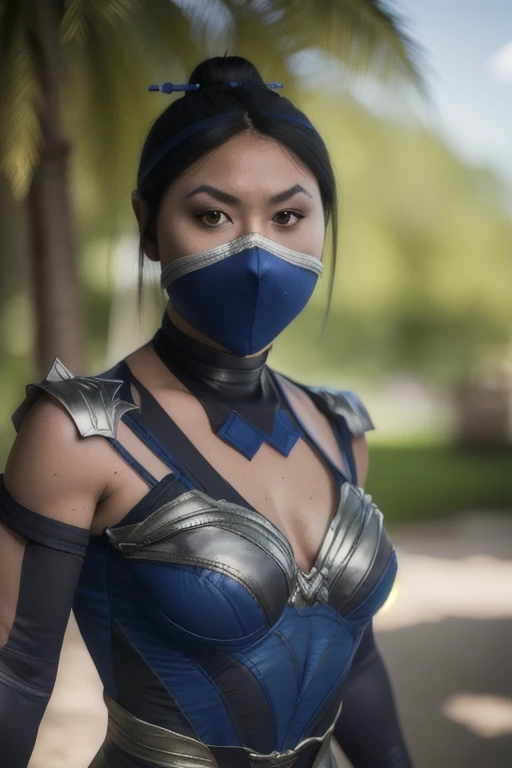 8k, best quality, real picture, intricate details, ultra-detailed, ultra highres, depth field,(photorealistic,realistic:1.2),masterpiece,photo of  kitana, upper body, mouth mask, brown eyes, black long hair, cleavage, solo, outdoors, sun, blue sky,
best quality, realistic, photorealistic, (intricate details:1.2), (delicate detailed), (cinematic light), clear line, sharp focus, realistic face, detailed face
unity 8k wallpaper, ultra high res, (photorealistic:1.4), looking at viewer ,arm behind head,shining armpits,sits,beautiful feet,cross legs