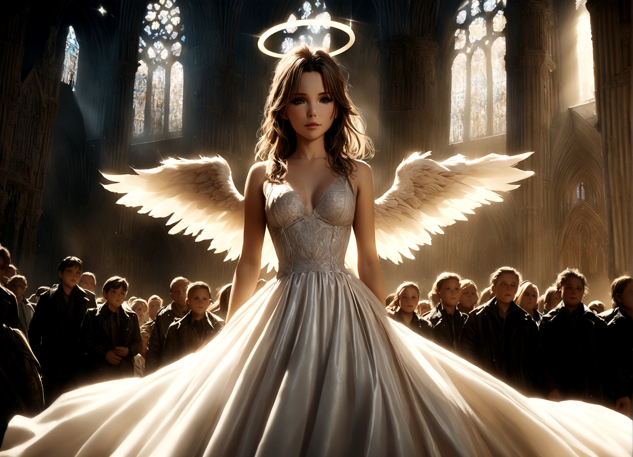 Angel, Kate Beckinsale, age 25, platinum blonde hair, halo, large pair of  white - SeaArt AI