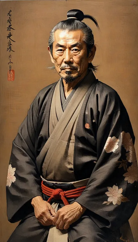 samurai portrait, warrior painting, muscular warrior male painting, warrior, thin, low length, incredibly muscular man, warrior,...