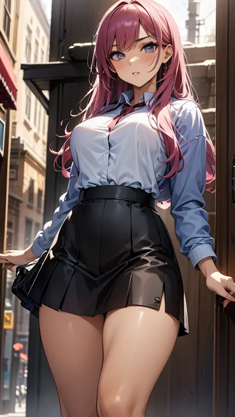 a masterpiece, best quality, highres, absurdres, 1girl, crowd, skirt, wind blowing skirt up, laced underwear, pink hair, gasai y...