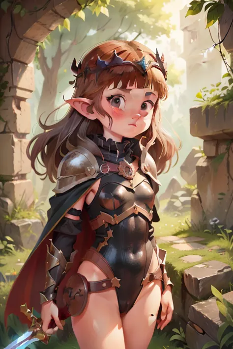 (High resolution)，1 Girl， alone，low length，Very small breasts，Very thin thighs，Goblin girl in armor，Anna of Arendelle，Berserker，...