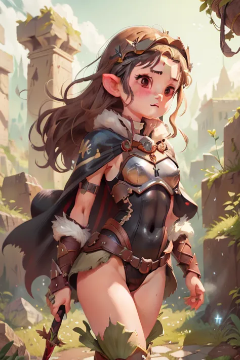 (High resolution)，1 Girl， alone，low length，Very small breasts，Very thin thighs，Goblin girl in armor，Anna of Arendelle，Berserker，...