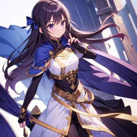 Shui,dress,armor,Capelet,Fingerless gloves,Cinematic_angle,bow_(arms),Finding_stance,