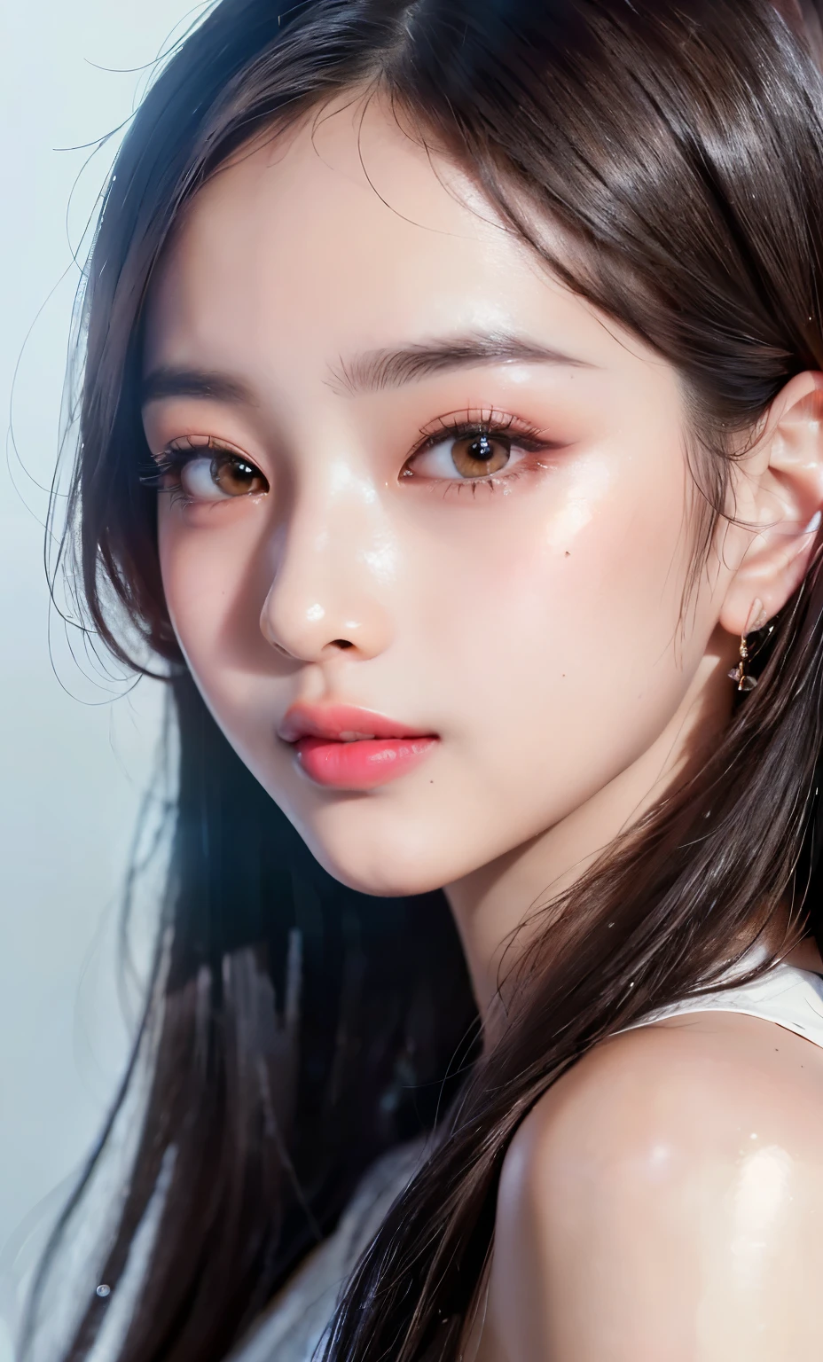 (8K, raw photo, realistic:1.25) ,( lip gloss, Eyelashes, gloss face, shiny skin, best quality, super fast, depth of field, chromatic aberration, fire ship, wide lighting, natural shading,kpop idol) She looks at the viewer with a serene, goddess-like happy expression..,