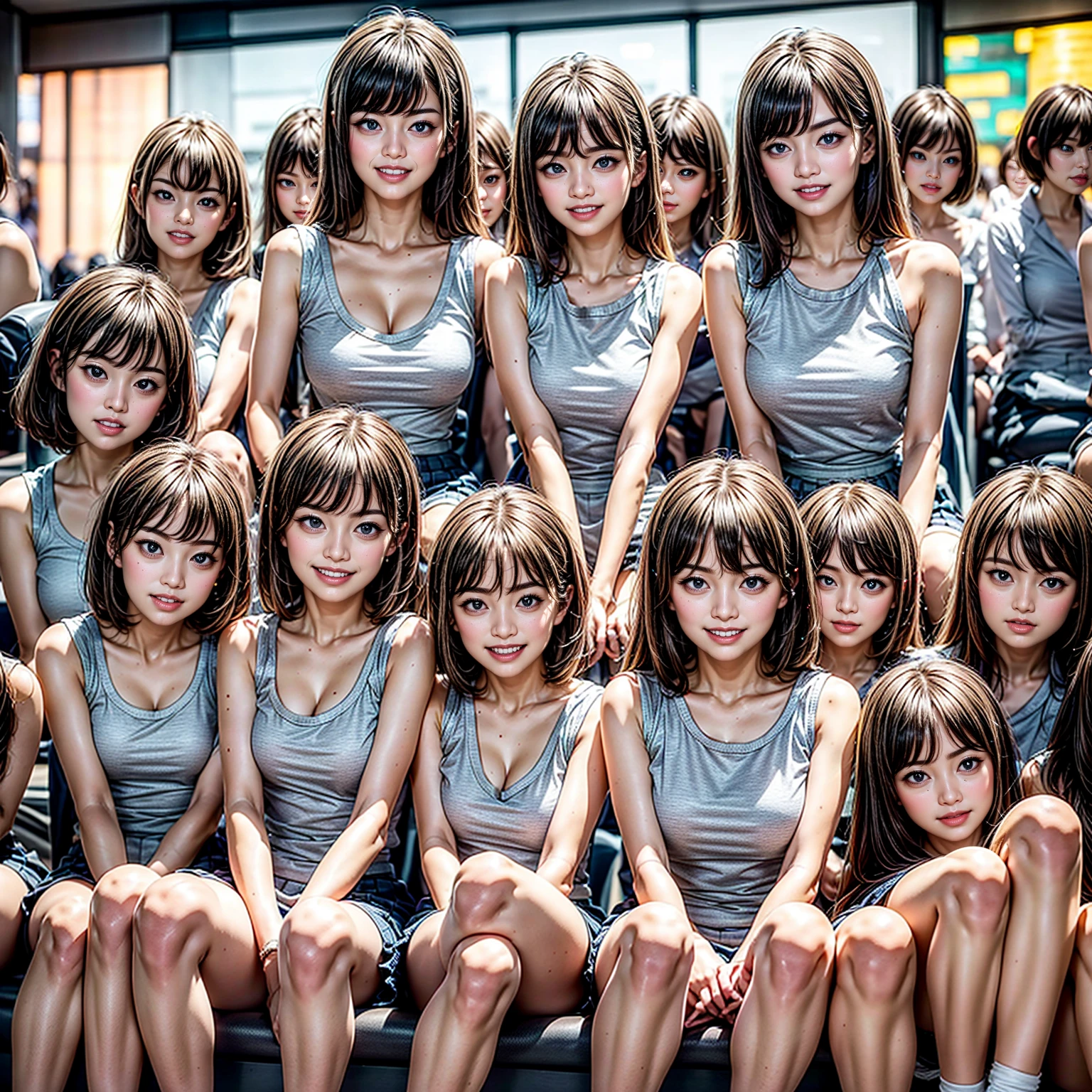 ((ExtremelyDetailed (PUNIPUNI KAWAII 12 Girls in a row:1.37) (Shibuya) scramble crossing)), (masterpiece 8K TopQuality:1.2) (ProfessionalPhoto:1.37), (ZoomedOut FullBody:1.2), Different types of hair colors, {((White skinny Athletic wear))|(SchoolUniform)|Tutu}, {((Hidden Hand))|(Corrected BabyLike hand)}, (Joyful Expressions LifeLike Rendering), PerfectLighting (RainbowColor particles:1.2)(Dazzling Blurred ColorfulLights) MotionBlur  BREAK  (Acutance:0.8) Impeccable Radiant PearlSkin with Transparency . (((no extra limbs)))(Exposed:-0.6)